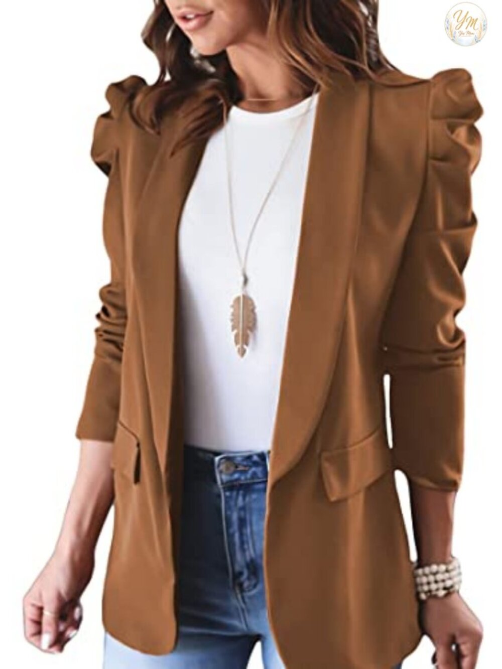 Puff Sleeve Blazer for Women | Lightweight Open Front Suiting Jacket for Office